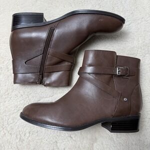 Lauren Ralph Lauren Marsha Ankle Boots Brown Sz 8.5B‎ Leather Cross Strap Buckle